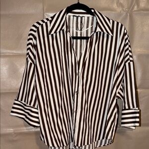 Zara Brown and White Striped Blouse